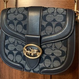Coach Kleo Shoulder Bag in Navy / brown leather strap